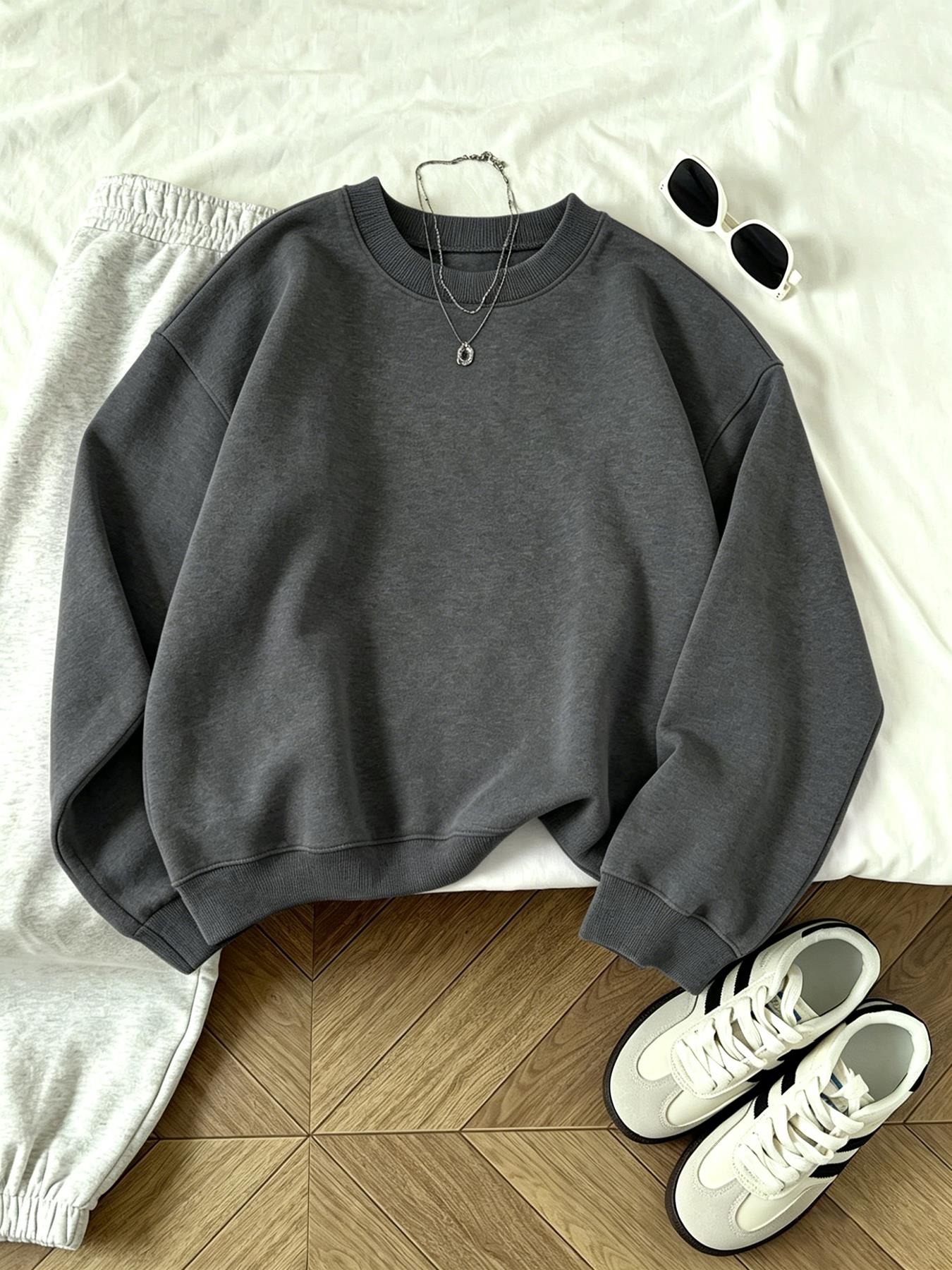 Winter Clothing On Sale Women'S - クリアランスセール中 ソリッドレディースカジュアルOネックスウェットシャツ ニューストリートロック ルーズ長袖トップス パーティーカップル服