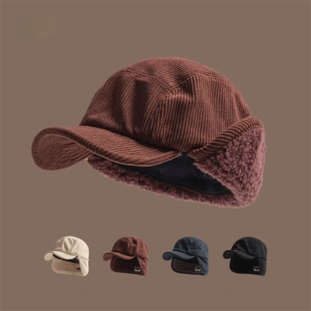 Winter Clothing Accessories - 多用途レトロボンバーハットフリース裏地付き暖かいコーデュロイキャップ防風耳当て付き雷鋒帽秋冬男女兼用