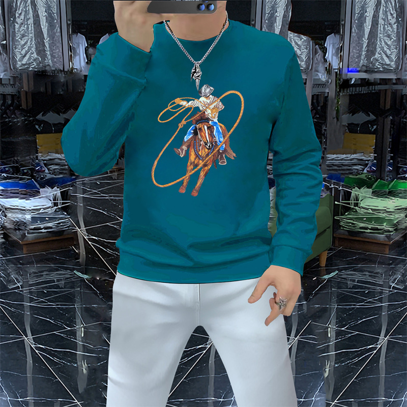 Winter Clothing Trends - メンズパーカー高級馬騎士プリント男性セーターシャツ冬のファッショントレンド高品質男服豪華なセーターシャツトップス