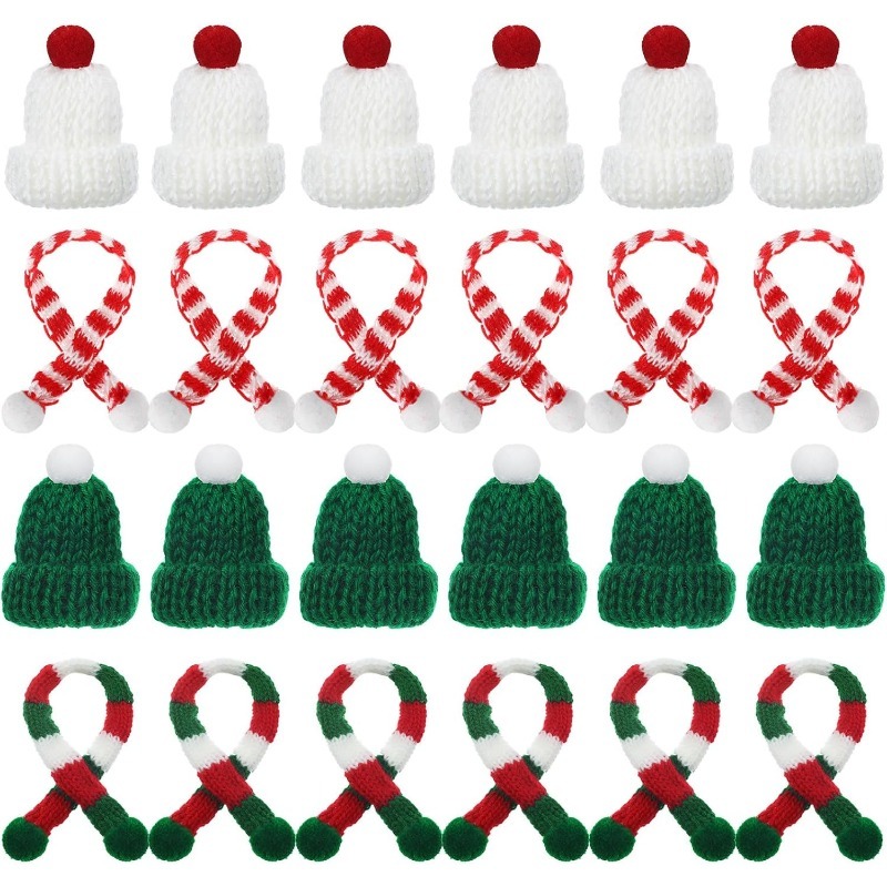 Winter Clothing Accessories - 5/10 個クリスマス装飾ミニニット帽子スカーフクリスマスニット装飾冬人形衣類アクセサリー DIY ギフト装飾