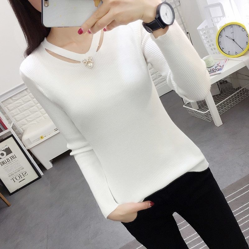 Winter Clothing Trends - V ネックニットスリムシンプルエレガントセーター秋冬長袖固体ヴィンテージプルオーバーファッショントレンド女性服