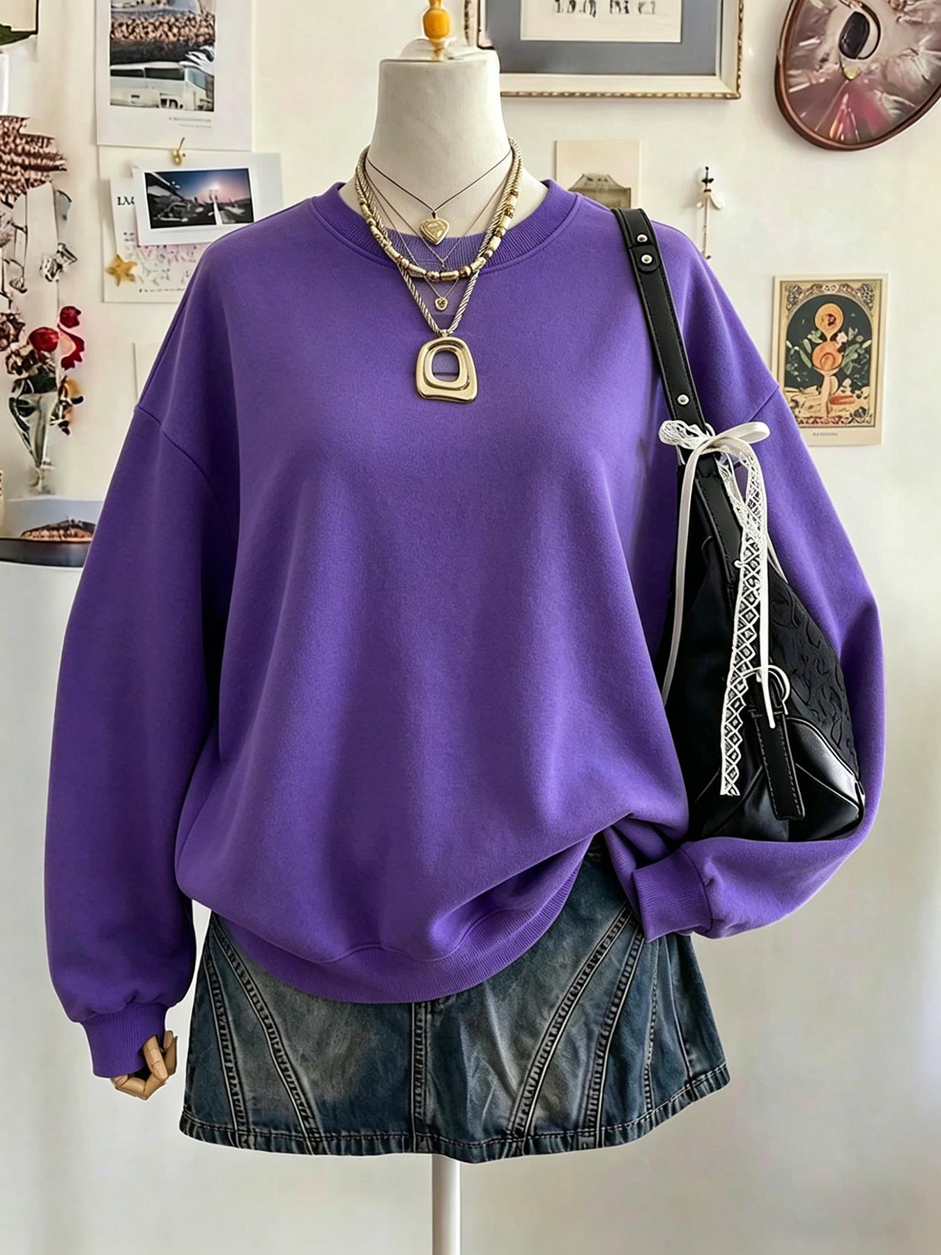 Winter Clothing On Sale Women'S - クリアランスセール中 レディース カジュアル ラウンドネック ブラック スウェットシャツ