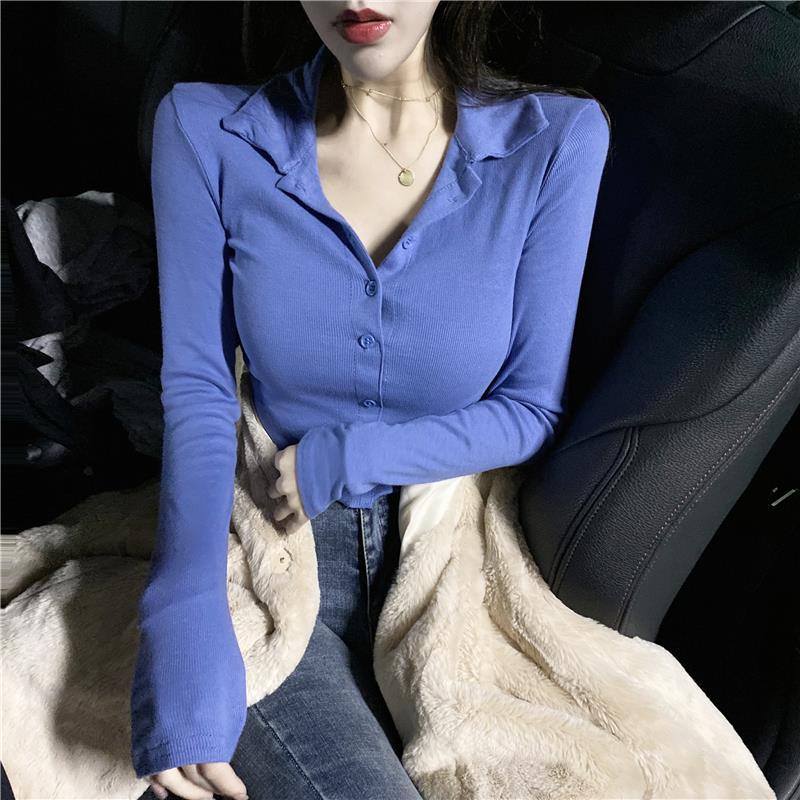 Winter Clothing Trends - 女性用ボタン付きコットンポロシャツ,無地Tシャツ,韓国服,高品質,青,春,秋,2022, 100ユニット
