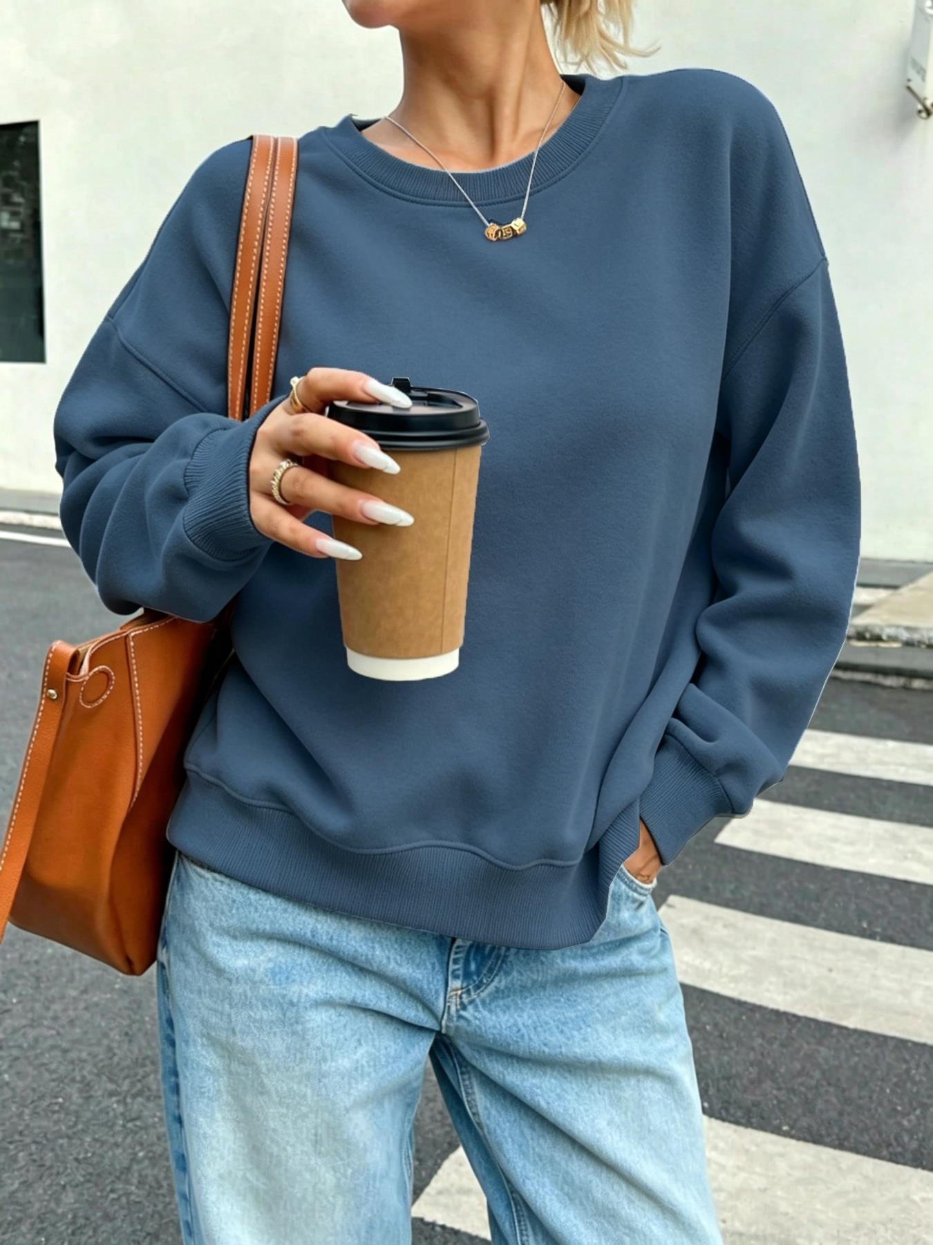 Winter Clothing On Sale Women'S - ソリッドレディースカジュアルスウェットシャツ Oネック ストリートロック クリアランスセール スポーツウェア ルーズ