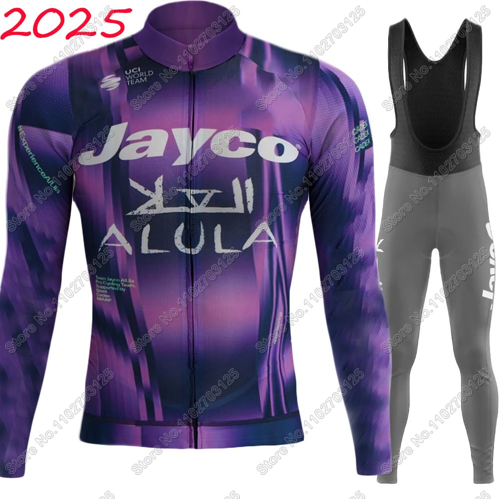 Winter Clothing Australia - Jayco Alula 2025 チームサイクリングジャージセット長袖夏オーストラリア冬服ロードパンツよだれかけバイクスーツ MTB マイヨ