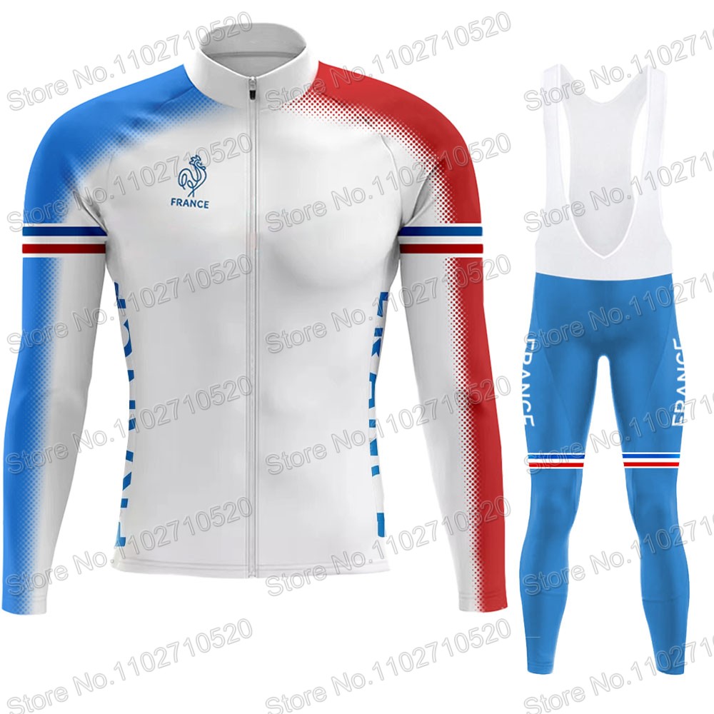 Winter Clothing Men Sale - フランス代表チーム 2025 サイクリングジャージセット長袖レトロサイクリングフランス服ロードレースバイクジャケットスーツ MTB マイヨ
