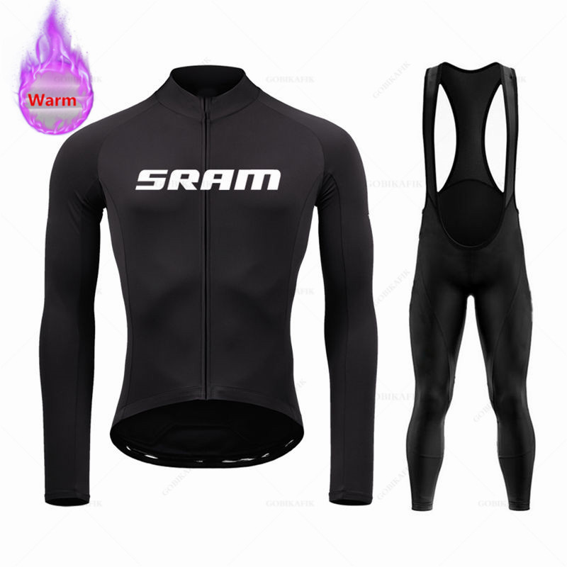 Winter Clothing Men Sale - Sramチーム-サーマルフリースサイクリングウェアセット,マウンテンバイクユニフォーム,ビブパンツ,冬