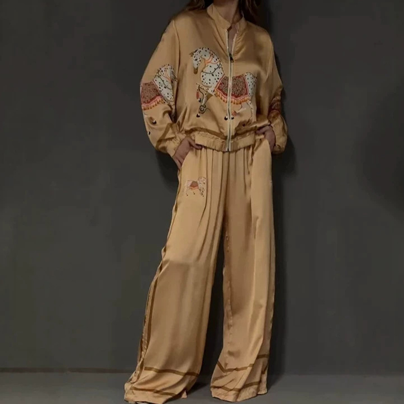 ヴィンテージアニマルプリント長袖ジッパーコートとパンツセット - Winter Clothing Vintage のレビューと価格