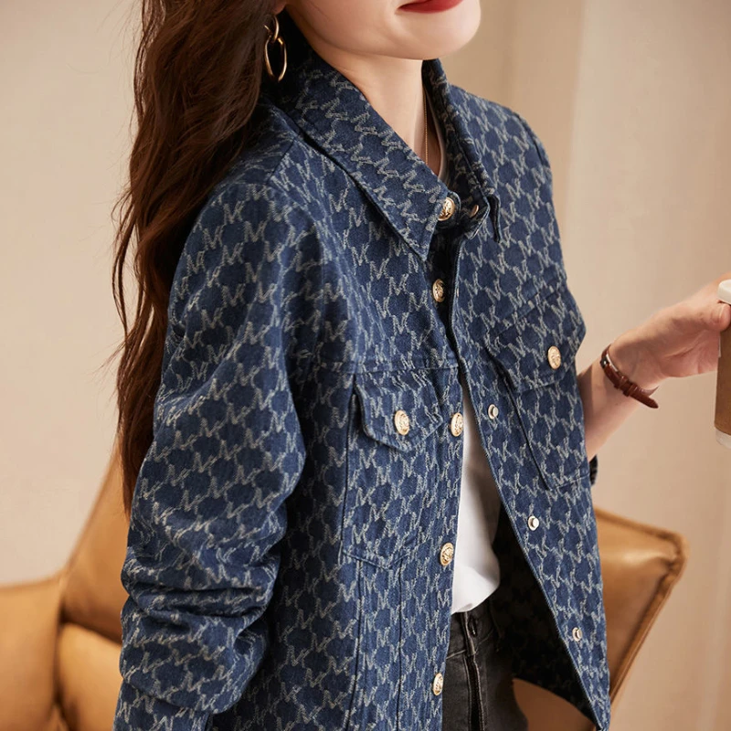 女性の青いデニムジャケット,プリント付き,ヴィンテージ,デラ - Winter Clothing On Sale Women'S のレビューと価格