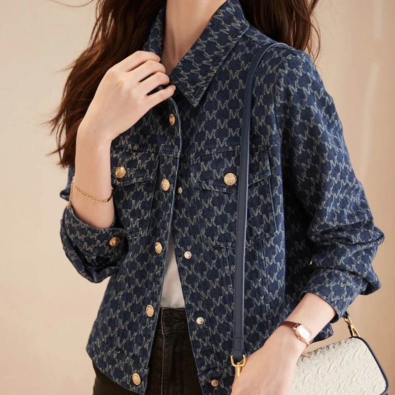 女性の青いデニムジャケット,プリント付き,ヴィンテージ,デラ - Winter Clothing On Sale Women'S のレビューと価格
