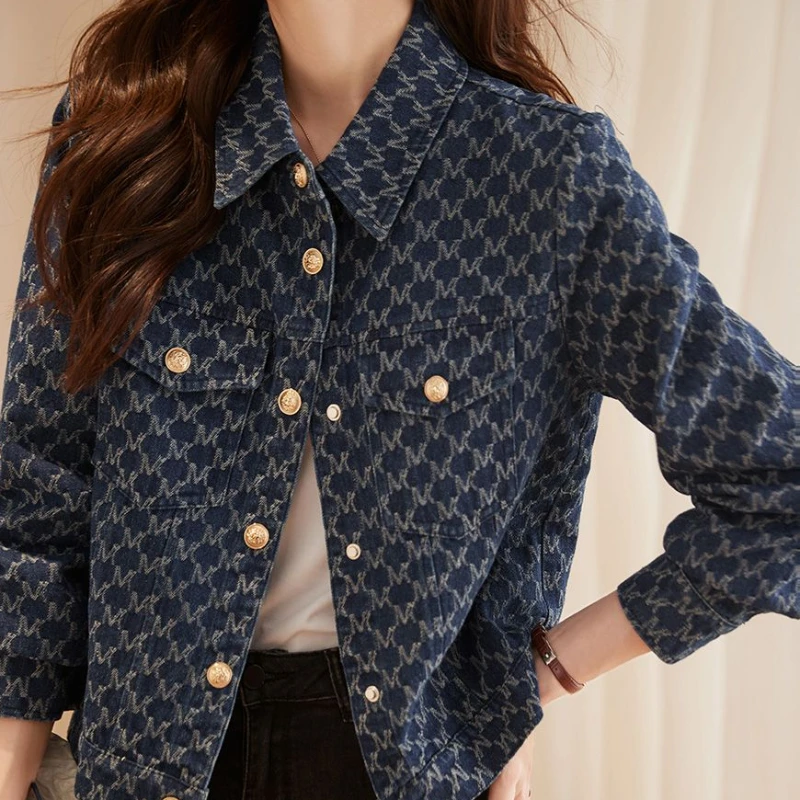 女性の青いデニムジャケット,プリント付き,ヴィンテージ,デラ - Winter Clothing On Sale Women'S のレビューと価格