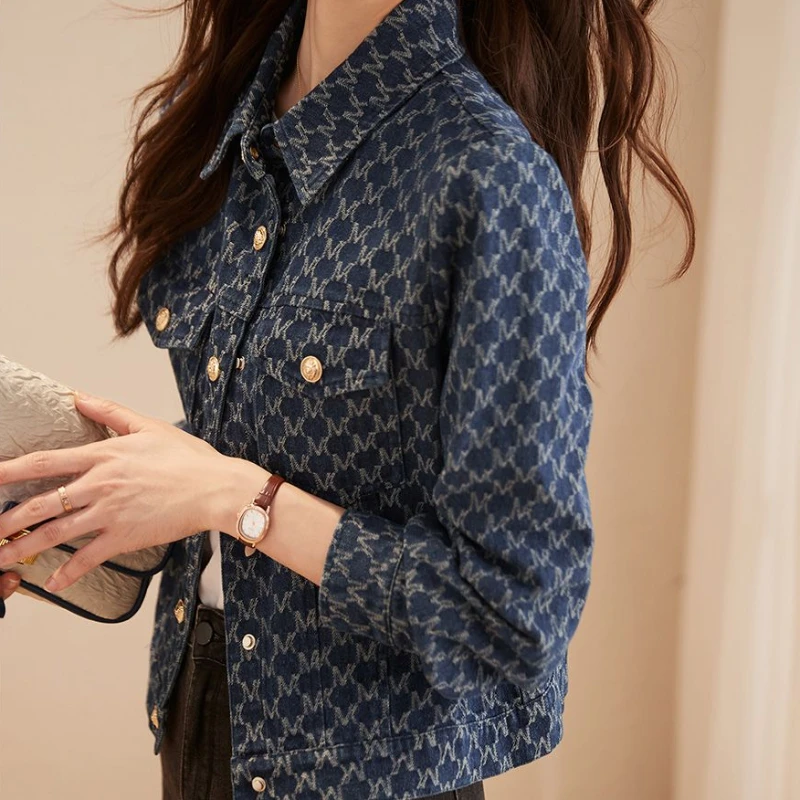 女性の青いデニムジャケット,プリント付き,ヴィンテージ,デラ - Winter Clothing On Sale Women'S のレビューと価格