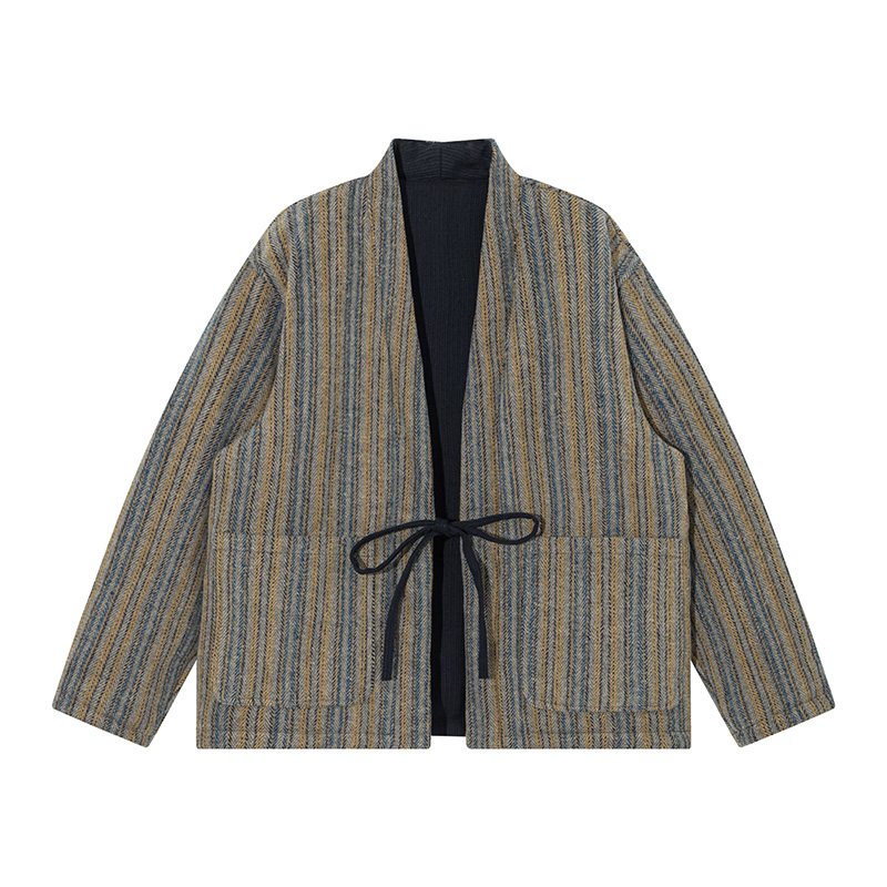 和風ストライプ着物ジャケット 秋冬コート ストリートウェア  - Traditional Winter Japanese Clothing のレビューと価格