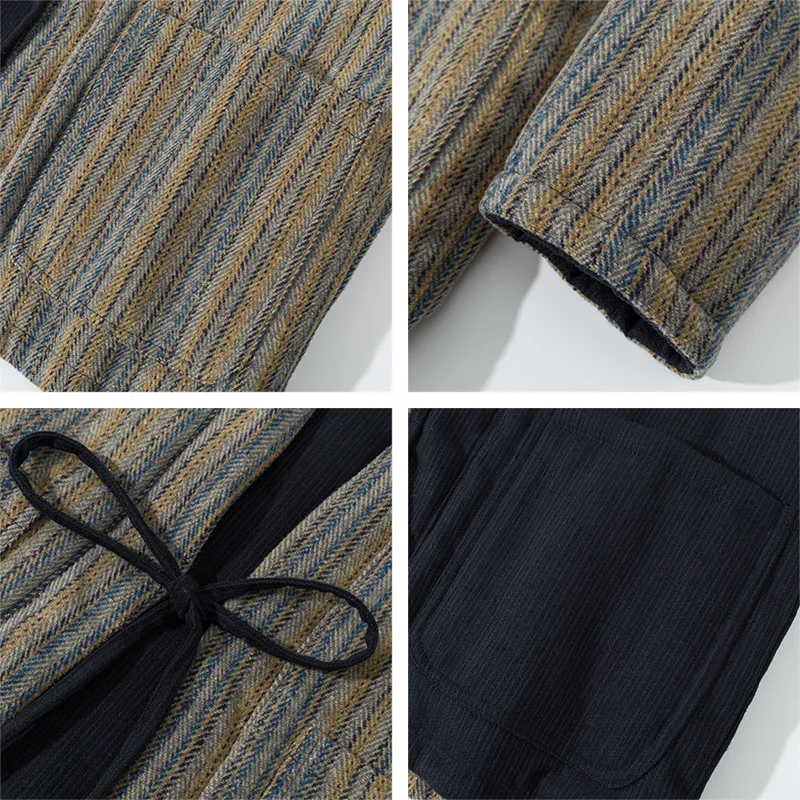 和風ストライプ着物ジャケット 秋冬コート ストリートウェア  - Traditional Winter Japanese Clothing のレビューと価格