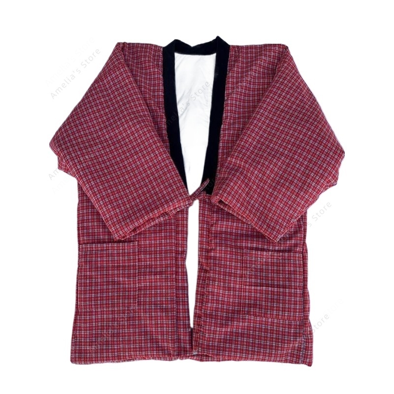 和風冬用半纏ジャケット女性用暖かい着物コート赤い格子柄ゆった - Traditional Winter Japanese Clothing のレビューと価格