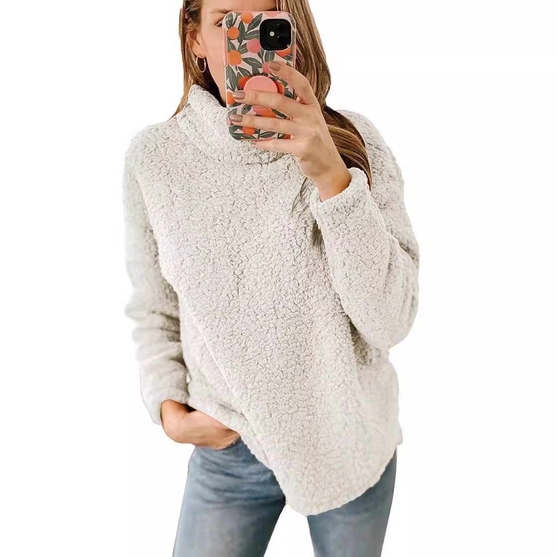 女性の冬用タートルネックオーバーサイズ厚手無地ヒップ丈プルオ - Winter Clothing On Sale Women'S のレビューと価格