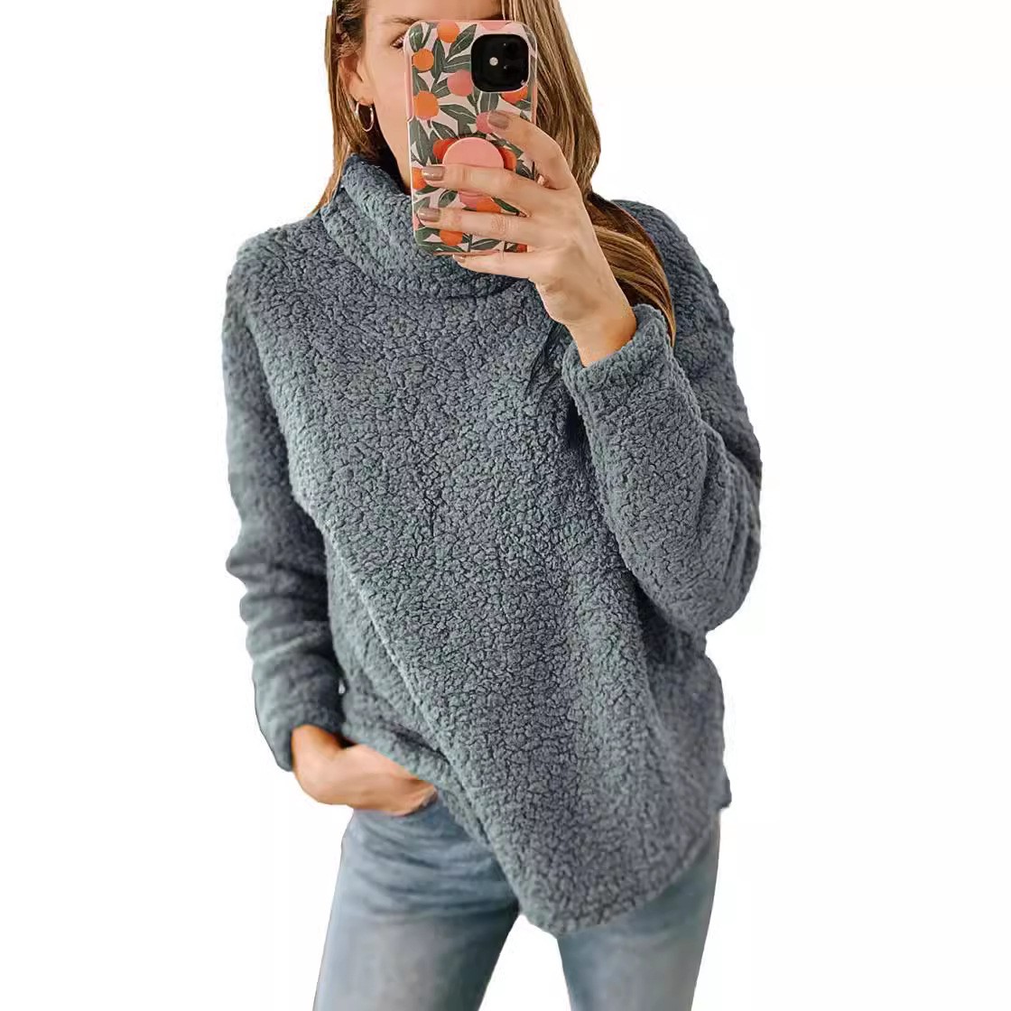 女性の冬用タートルネックオーバーサイズ厚手無地ヒップ丈プルオ - Winter Clothing On Sale Women'S のレビューと価格