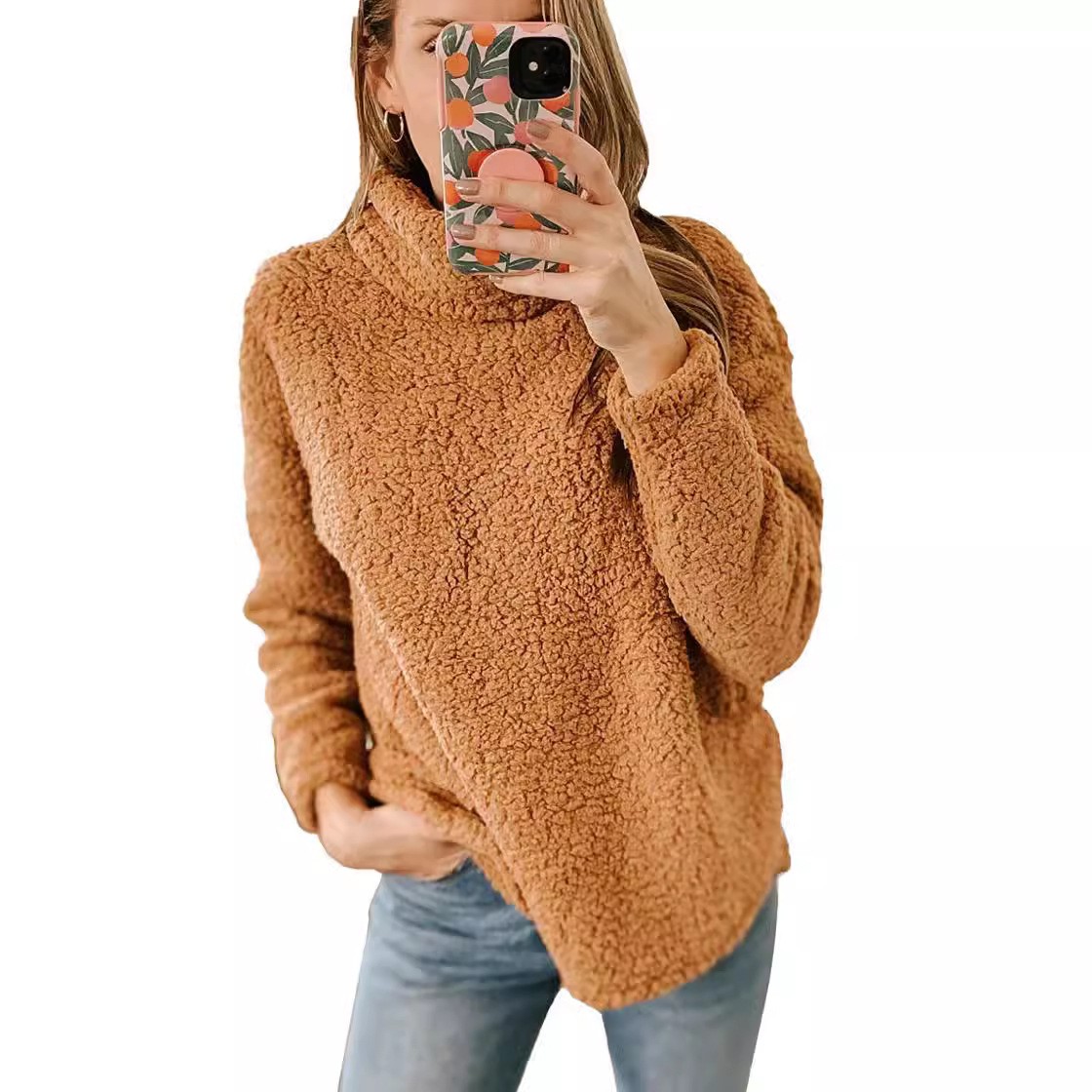 女性の冬用タートルネックオーバーサイズ厚手無地ヒップ丈プルオ - Winter Clothing On Sale Women'S のレビューと価格