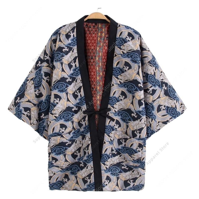 秋冬日本龍プリント半纏コート着物男性女性原宿ルーズ軽量浴衣ト - Traditional Winter Japanese Clothing のレビューと価格