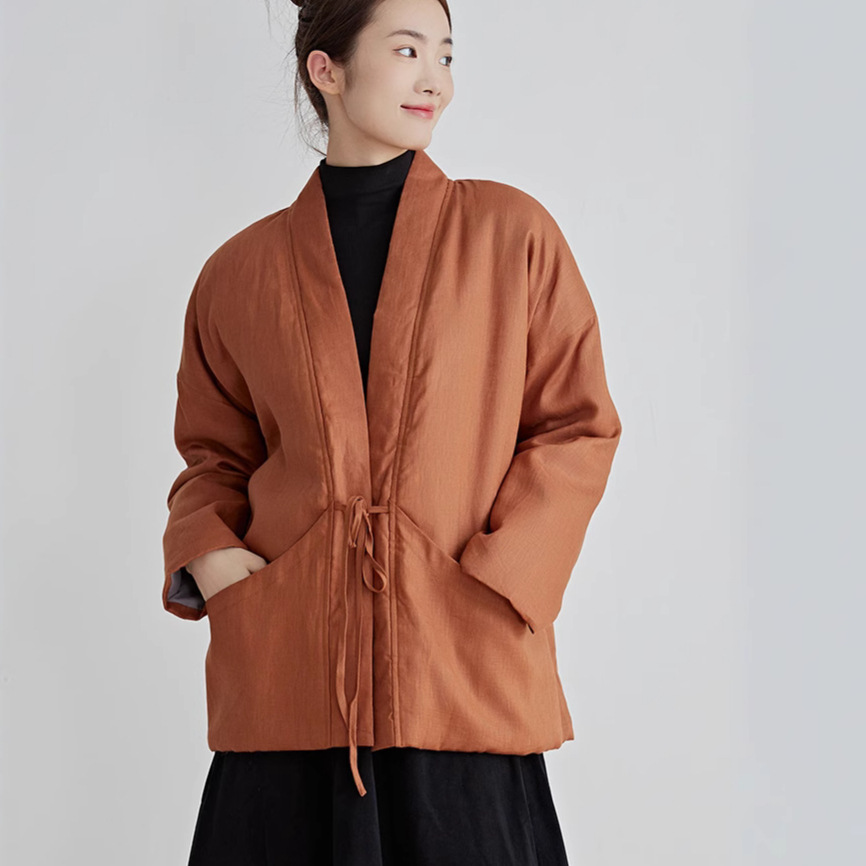 中国風綿アウター黒冬用和服風ローブゆったり綿入りジャケット冬 - Traditional Winter Japanese Clothing のレビューと価格