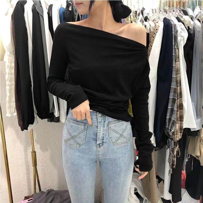 スリムプレーン2025オフショルダー服綿女性Tシャツトップレ - Winter Clothing On Sale Women'S のレビューと価格