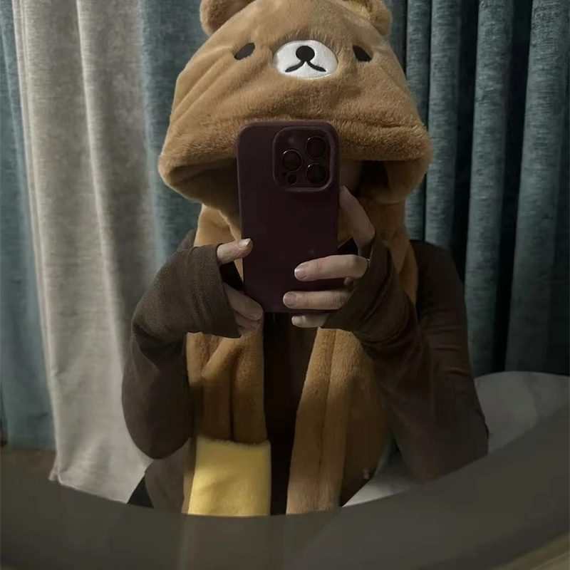 3 in 1ぬいぐるみ厚手フード付き帽子、キュートな漫画風ク - Winter Clothing Accessories のレビューと価格