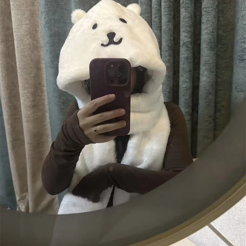 3 in 1ぬいぐるみ厚手フード付き帽子、キュートな漫画風ク - Winter Clothing Accessories のレビューと価格