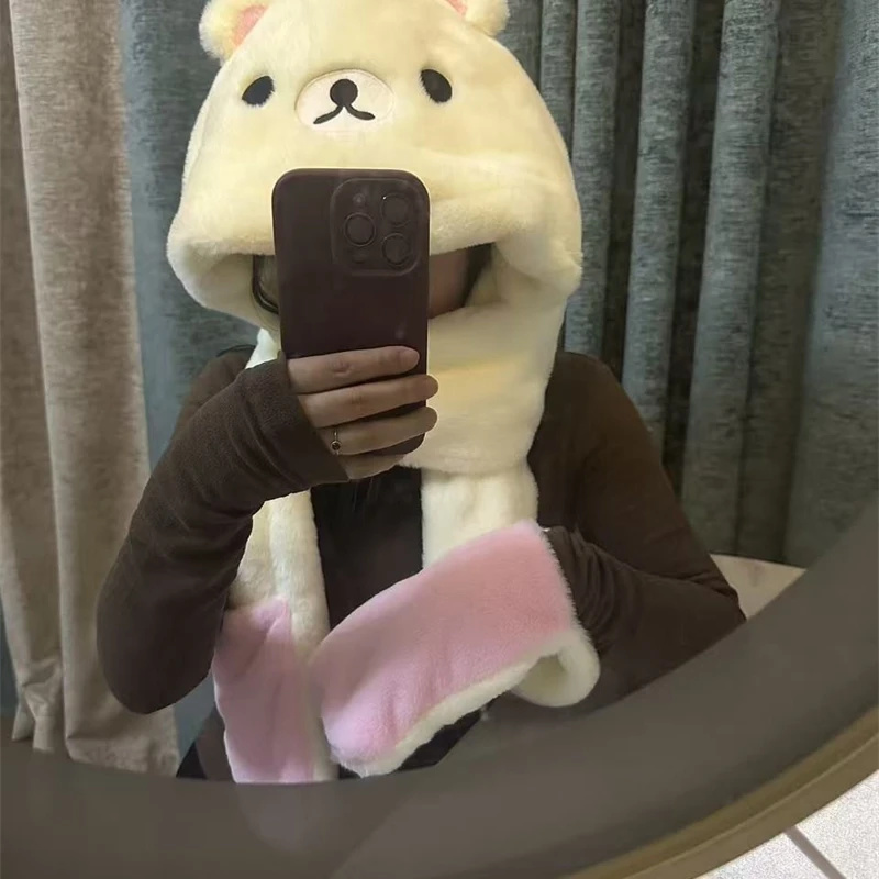 3 in 1ぬいぐるみ厚手フード付き帽子、キュートな漫画風ク - Winter Clothing Accessories のレビューと価格