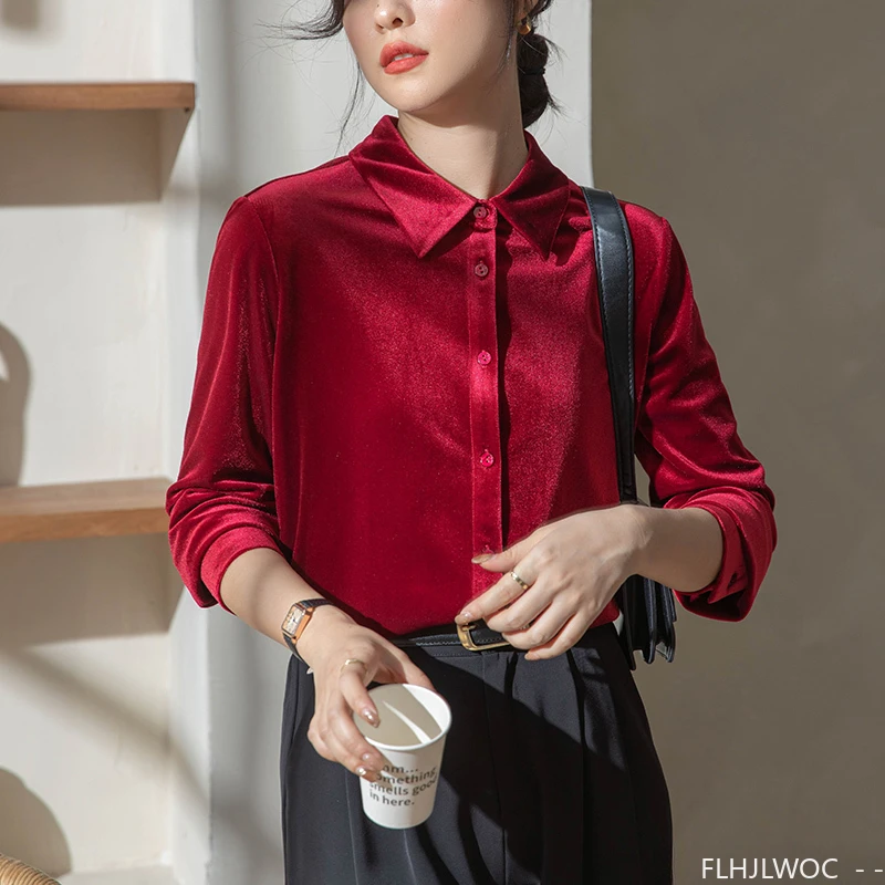 女性用ベルベットトップ,黒と赤,オフィスウーマン用長袖ブラウ - Winter Clothing Vintage のレビューと価格